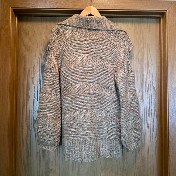 Women's Prana Sukie Chunky Knit Sweater Duster Cardigan Size tan/blue M Wool - Picture 5 of 8